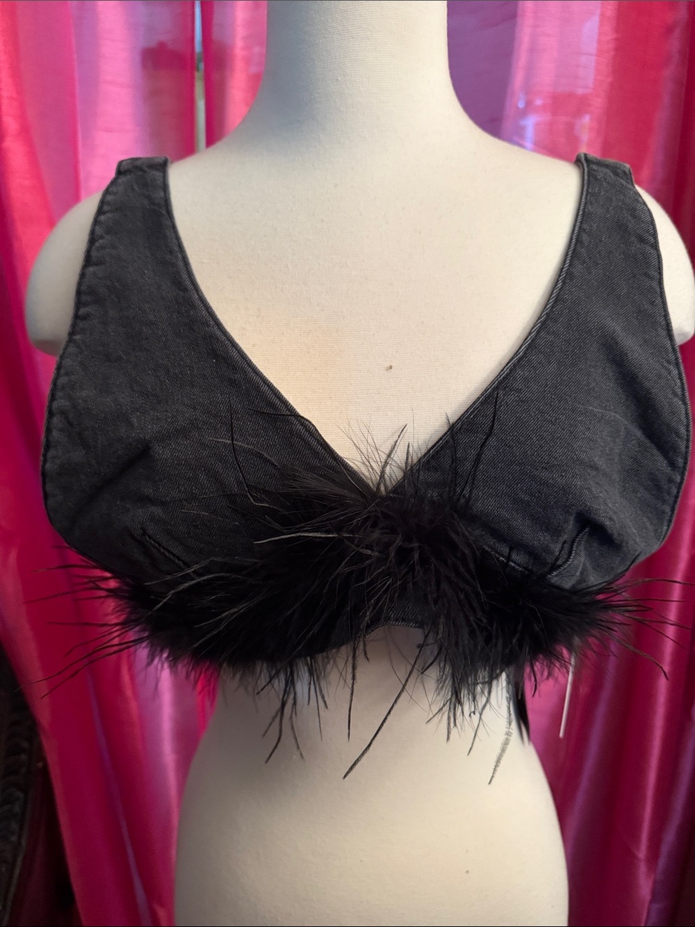 Black Feather Trim Bralette Top